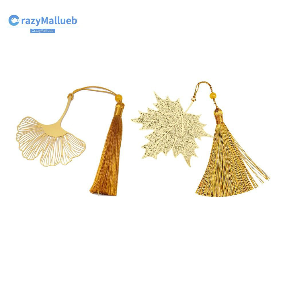 Crazymallueb❤Retro Metal Bookmark Brass Gingko Maple Leaf Pattern Tassel Book Markers❤New