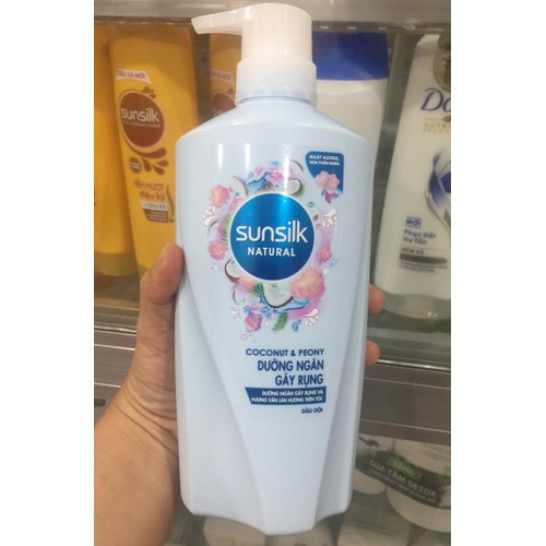 DẦU GỘI SUNSILK DƯỠNG NGĂN RỤNG TÓC TINH CHẤT MẪU ĐƠN VÀ DỪA TƯƠI MÁT 650G