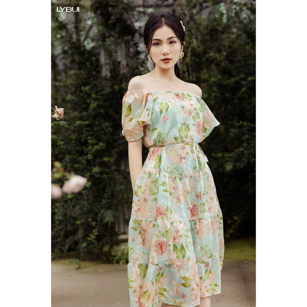 Váy Đầm Nữ Chun Vai Cúc Bọc Dáng Xòe Tay Lỡ 2 Lớp Lót Lụa Voan Cao Cấp DL119L