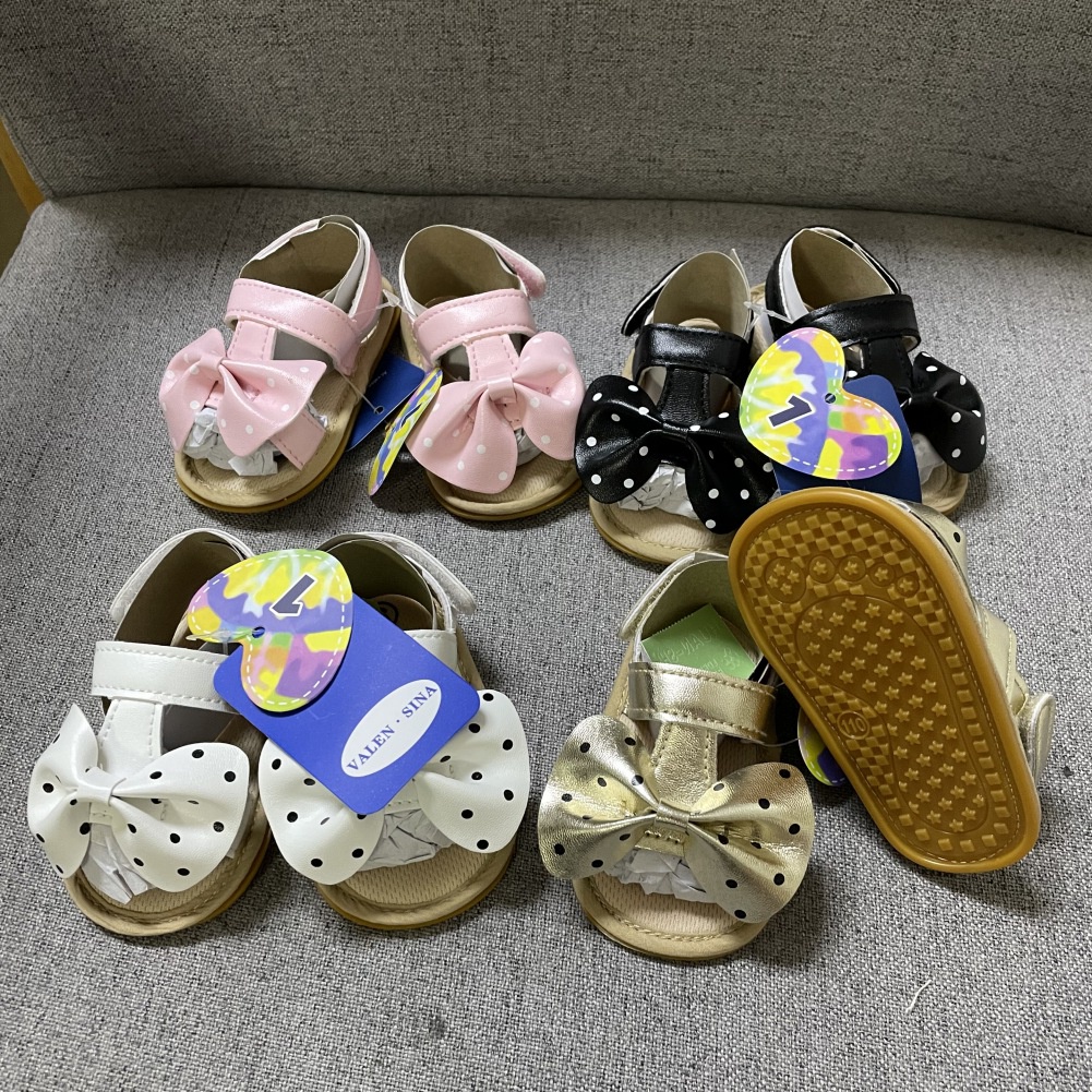 Giày sandal thắt nơ chấm bi chống trượt thời trang mùa hè cho bé tập đi