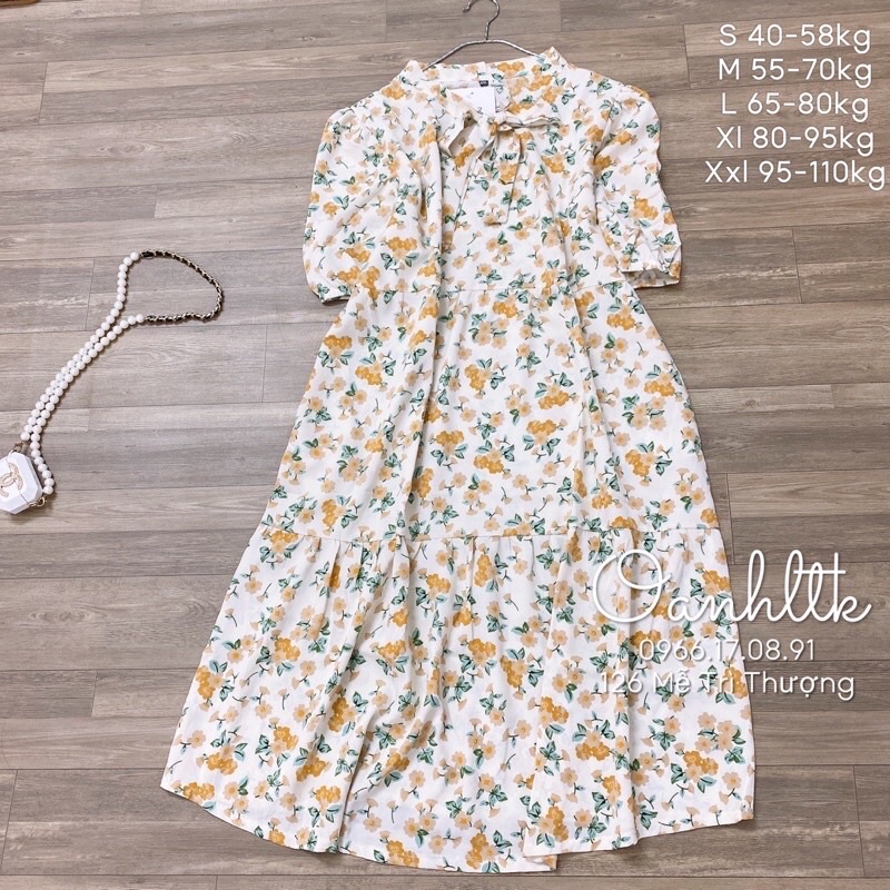 Váy Bầu Đầm Bầu 90-100kg Bigsize Dáng Suông Có Cổ Đính Nơ