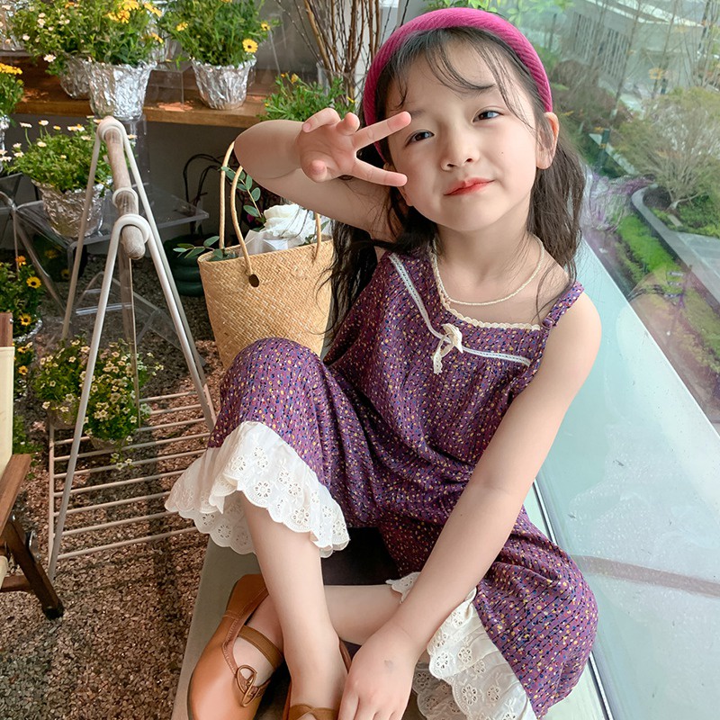 Bộ Áo Liền Quần In Họa Tiết Hoa Thoáng Khí Thời Trang Xinh Xắn Cho Bé Gái