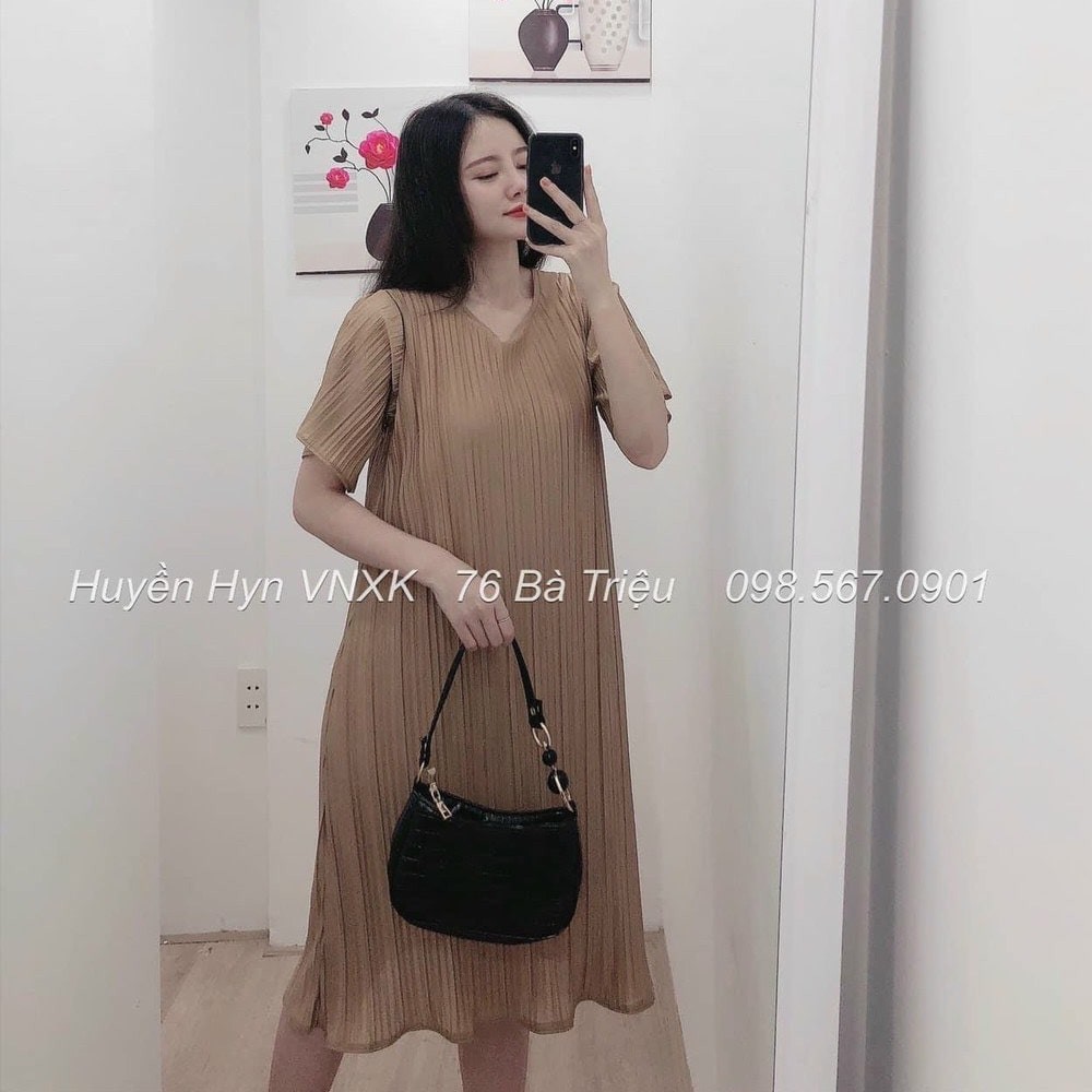Váy Bầu Mùa Hè Đầm Bầu Xếp Ly  Voan Lụa 2 Lớp Dự Tiệc Đi Làm Công Sở HD2653 Honey Mommy
