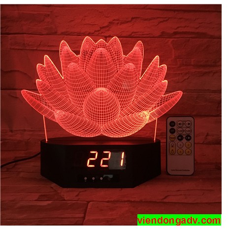 ĐÈN NGỦ 3D HỌA TIẾT HOA SEN CÓ ĐỒNG HỒ_LỚN - 3DSEN
