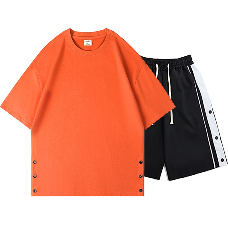 [Mẫu mới] Bộ Quần Áo Thun Nam Nữ Unisex Mùa Hè Cộc Tay Xẻ Tà Cúc Bấm 2 Bên Quần Short Thời Trang Zenkonu T225+S042