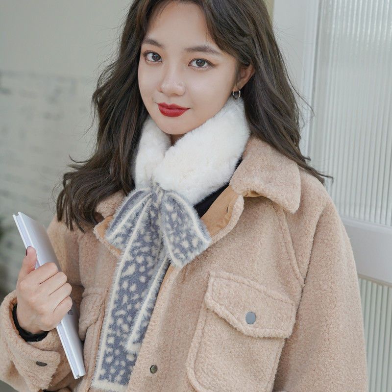 Khăn Quàng Cổ Lông Ấm Áp In Họa Tiết Da Báo Phong Cách Hàn Quốc Cho Nữ