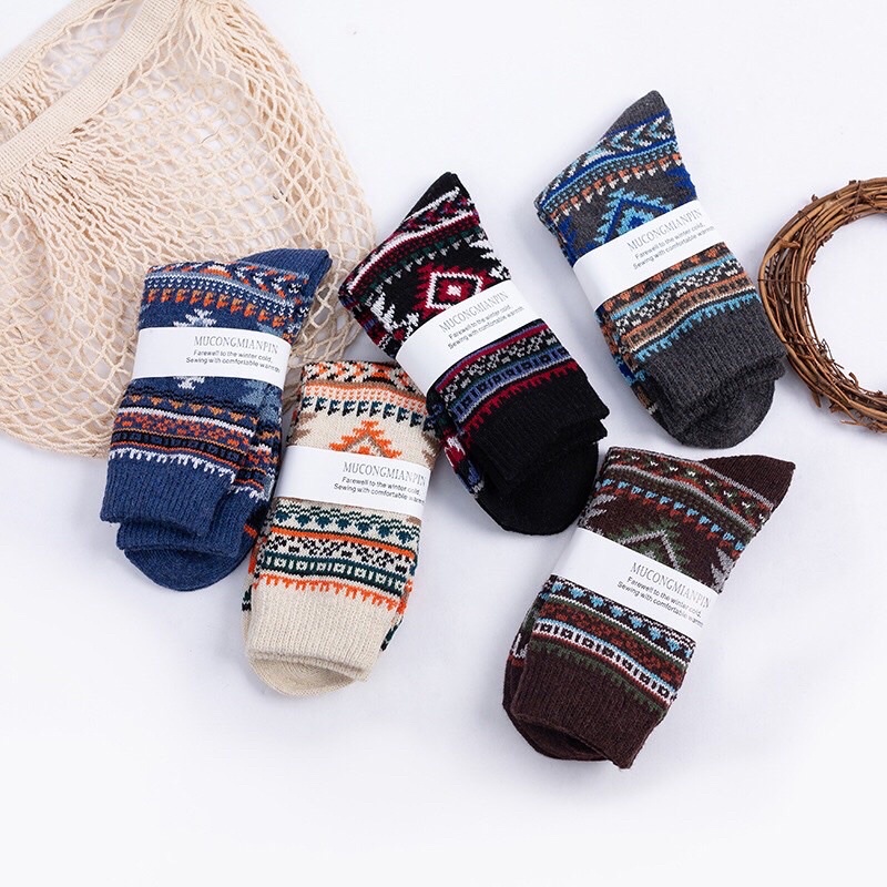 [TonaShoe] Tất Thổ Cẩm Hoạ Tiết Thoi Lớn Vintage Nam Nữ M5