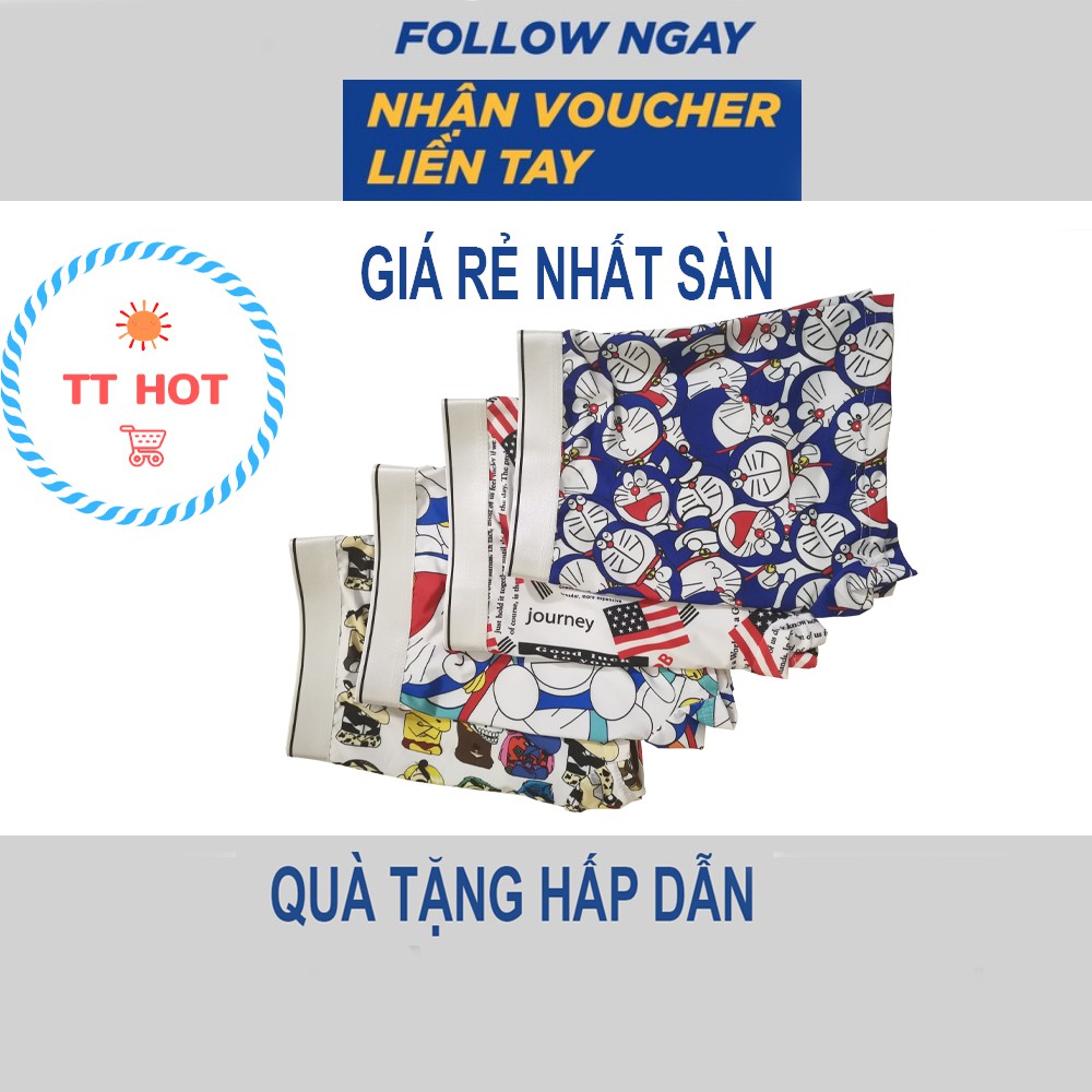 Combo 4 quần lót nam hoạt hình thun lạnh Doremon - Sịp đùi - Boxer cao cấp