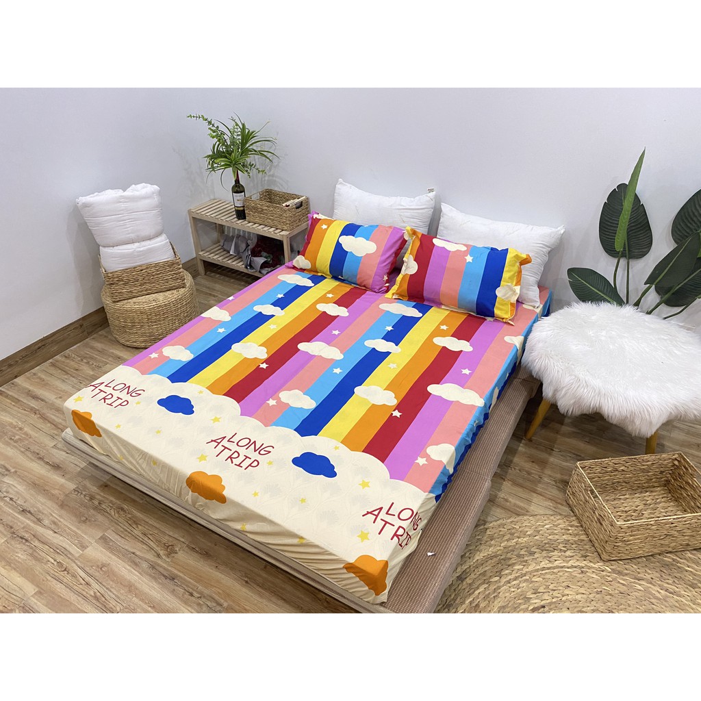 SET GA CHUN VÀ 2 VỎ GỐI NẰM COTTON POLY NGOCANHBEDDING HOT NHẤT HÈ 2021 MẪU CẦU VỒNG MÂY