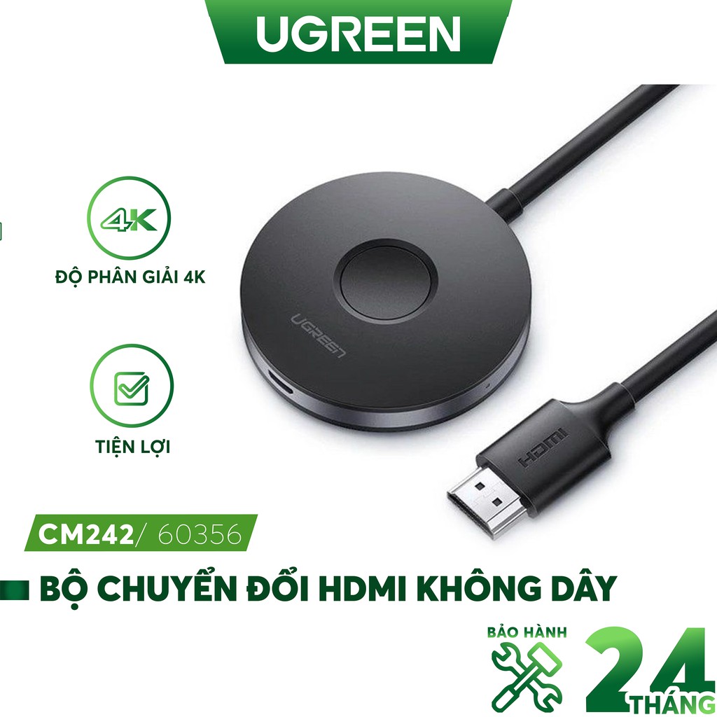 Bộ truyền tín hiệu màn hình không dây HDMI 5G Wifi 4K cho iPhone Mac iOS Android sang TV UGREEN CM242 60356(đen)