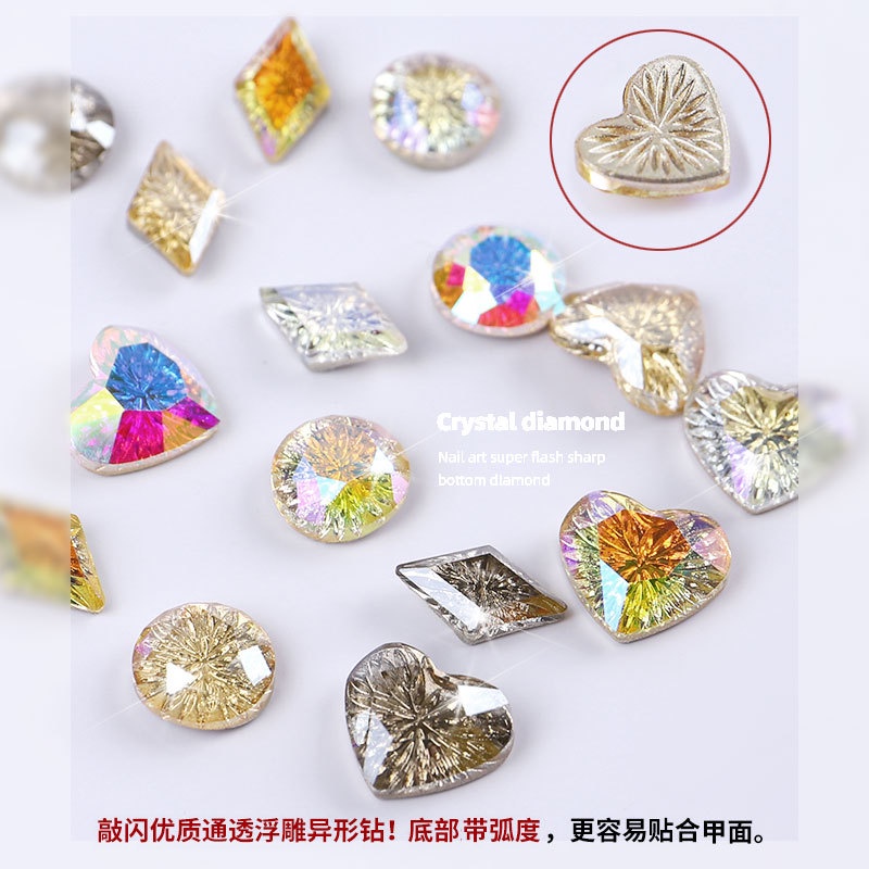 Hạt Kim Cương Tròn Hình Trái Tim Kim Cương Lấp Lánh Trang Trí Móng Tay Nghệ Thuật Mới