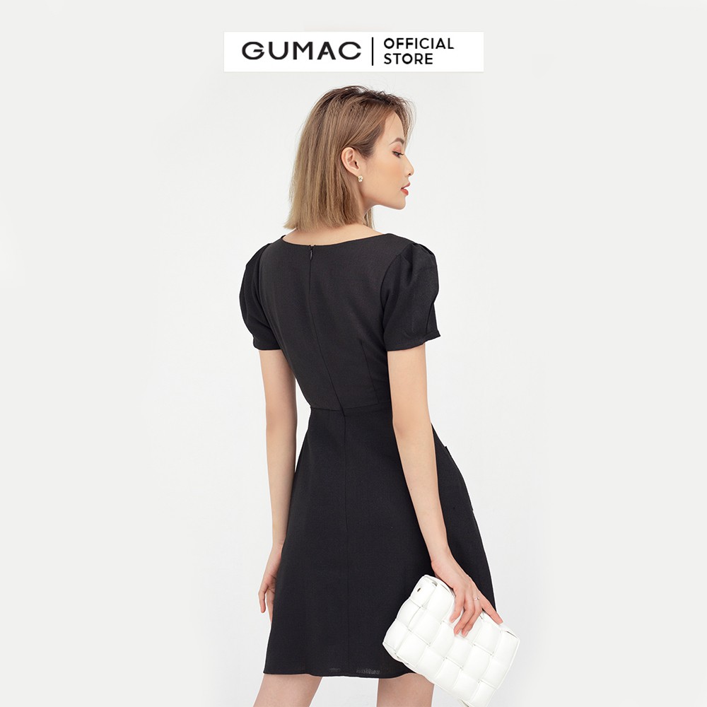 [Mã WABRGU55 giảm 12% đơn 99K] Đầm nữ dáng A đính nơ túi đắp GUMAC cổ vuông tay ngắn thanh lịch DB5122 | BigBuy360 - bigbuy360.vn
