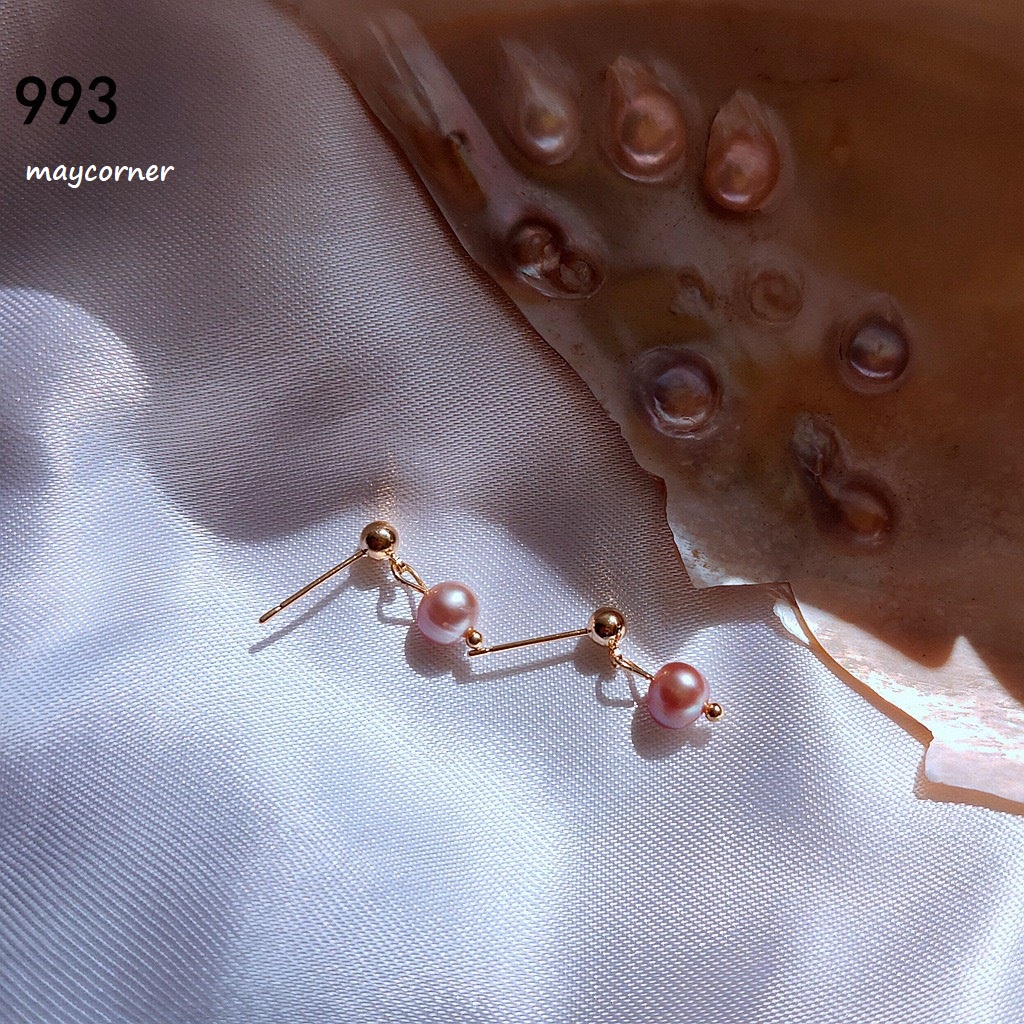 Khyên tai cap cấp mạ bạc 925 ngọc trắng hồng xinh xắn