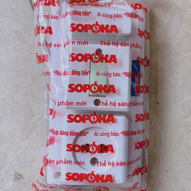 Bảng điện làm sẵn Sopoka 1 ổ cắm 1 công tắc