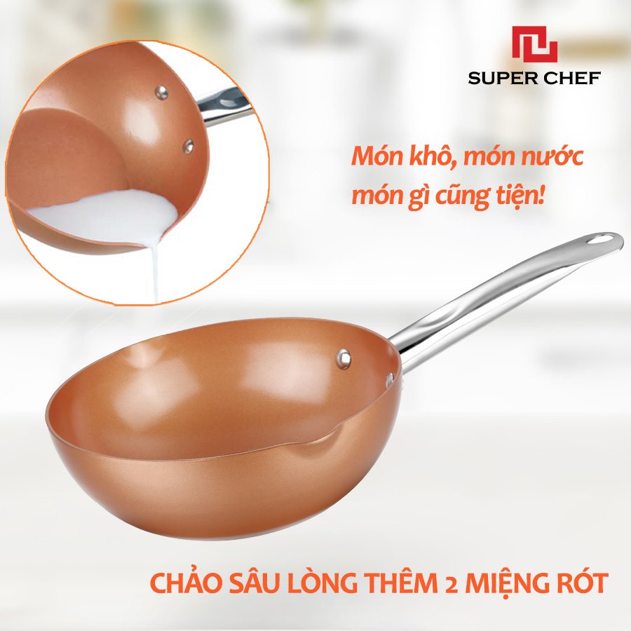 Chảo sâu SUPER CHEF hợp kim tráng men 20cm (2 miệng rót)