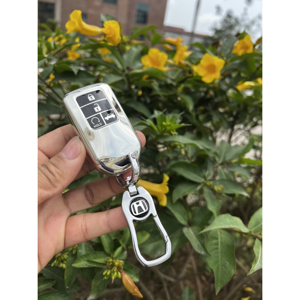 Ốp chìa khóa TPU Mạ Inox 4 Nút Smart key xe ô tô HonDa CRV, HRV, Civic, City, Brio, Jazz 2018-221