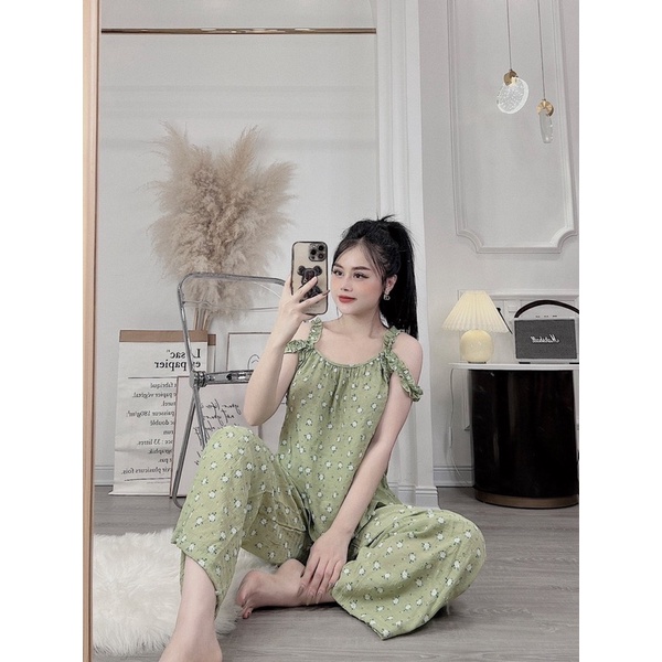 Set bộ mặc nhà hàng thiết kế hai dây trễ vai đồ ngủ dễ thương cho nữ