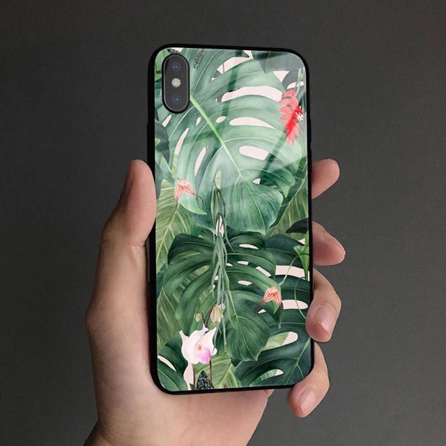 Ốp Lưng Kính Bóng Lá Cọ 13ProMax 12ProMax 11ProMax XSMAX X XS 7Plus FUKISHOP