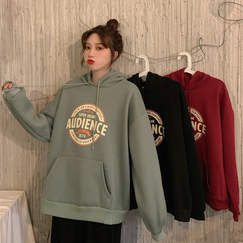 Áo hoodie dài tay in chữ phong cách Hàn Quốc trẻ trung dành cho nữ