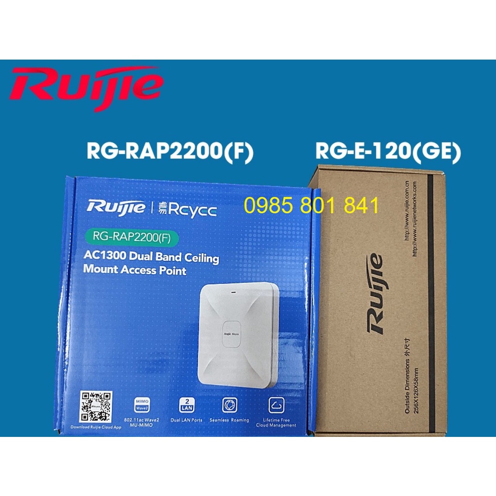 Bộ phát Wifi ốp trần hoặc gắn tường RUIJIE RG-RAP2200 chuyên dụng 110 user + nguồn RG-E-120. Hàng chính hãng