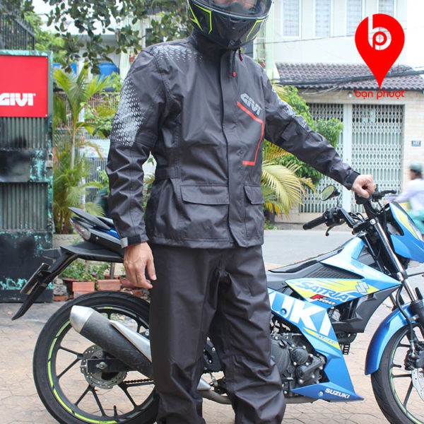 Bộ Quần Áo Mưa GIVI Vải Giáp PRS04.AX BLACK ( Prime Range Rain Suit)