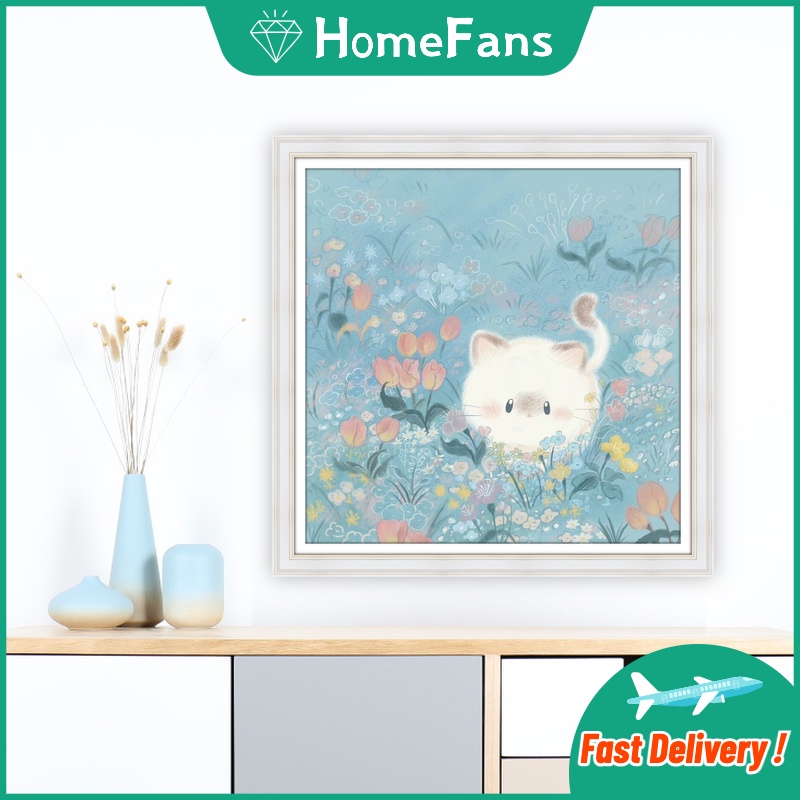 Tranh Đính Đá 5D Tự Làm Hình Mèo Kitty 40x40cm Trang Trí Tường Nhà/Phòng Trẻ Em