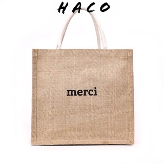 Túi cói Merci đi du lịch túi tote phong cách hàn quốc ,lót dày dặn có bọc nâu bên ngoài