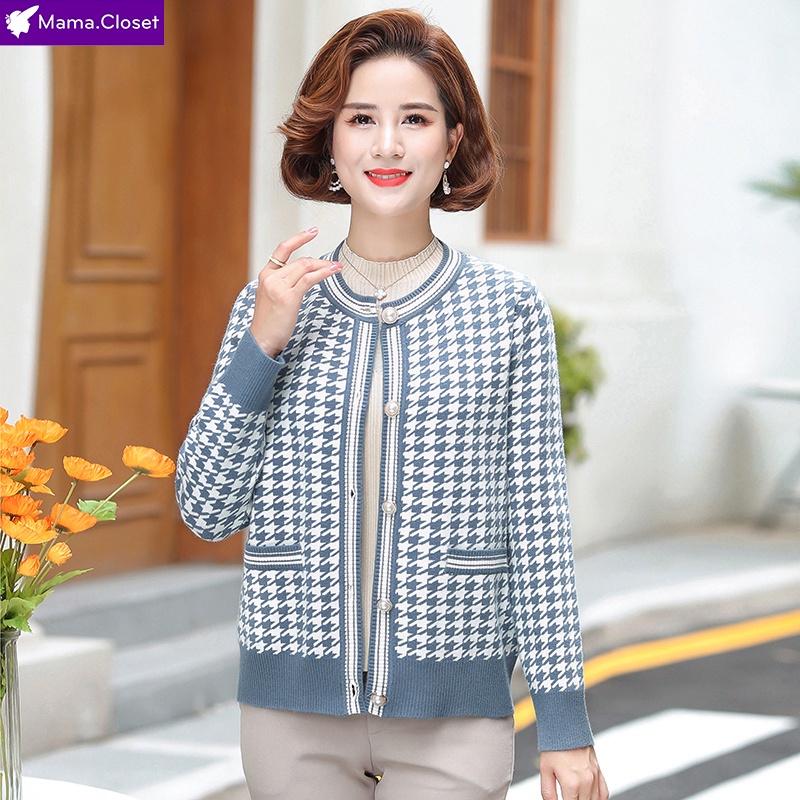 ☍#YY6605 ÁO LEN CỔ TRÒN DÀI TAY ĐÓNG CÚC ĐỒ THU ĐÔNG, DÀNH CHO MẸ, NGƯỜI TRUNG NIÊN HÀNG QUẢNG CHÂU MỚI HOT 2021