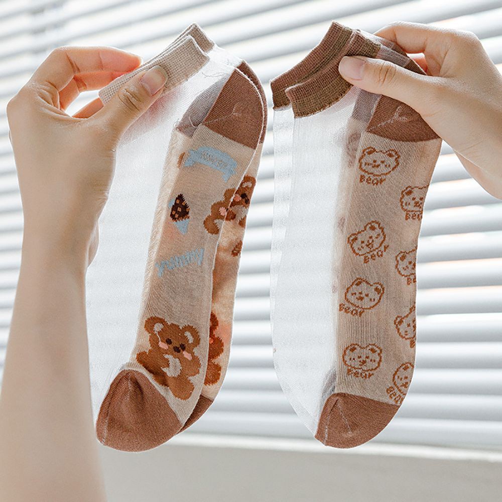Vớ Cổ Thấp Mỏng Nhẹ Co Giãn Trong Suốt In Hình Gấu Hoạt Hình Dễ Thương Cho Nữ
