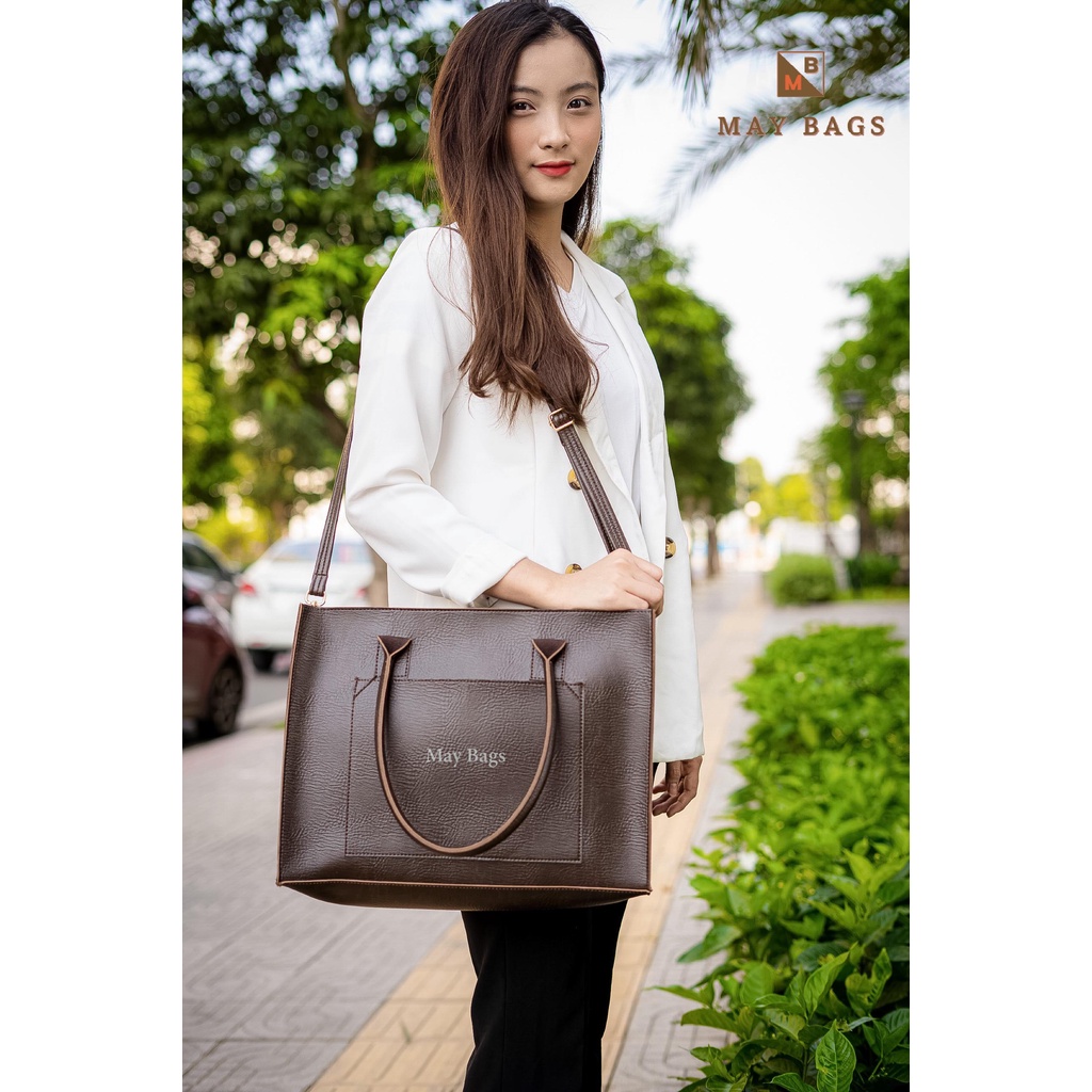 Túi xách nữ cao cấp Lindy túi đựng laptop 15.6 inch dáng công sở da mềm đẹp của May Bags