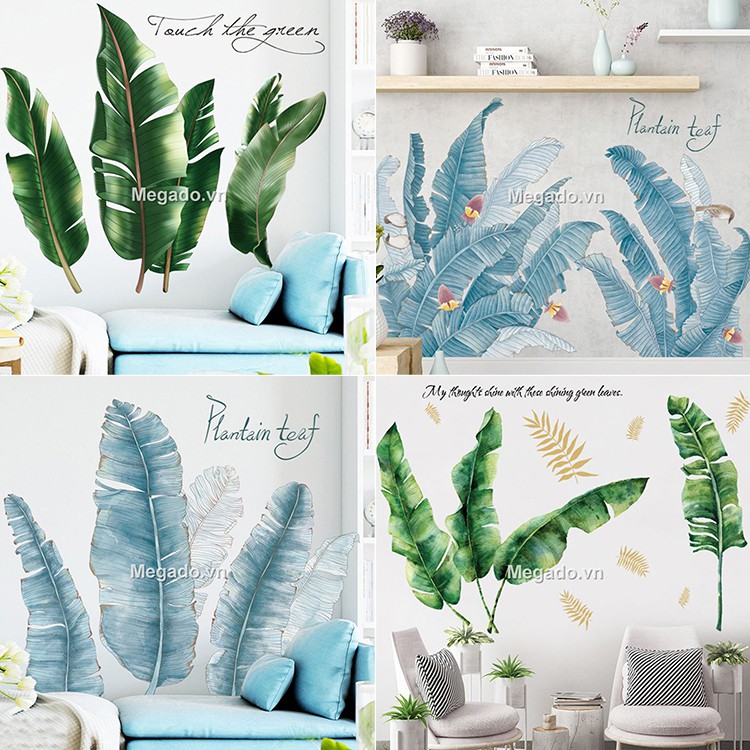 Decal tranh dán tường trang trí decor phòng ngủ cho bé như Hàn Quốc, tấm giấy sticker hình lá [D16-1008]