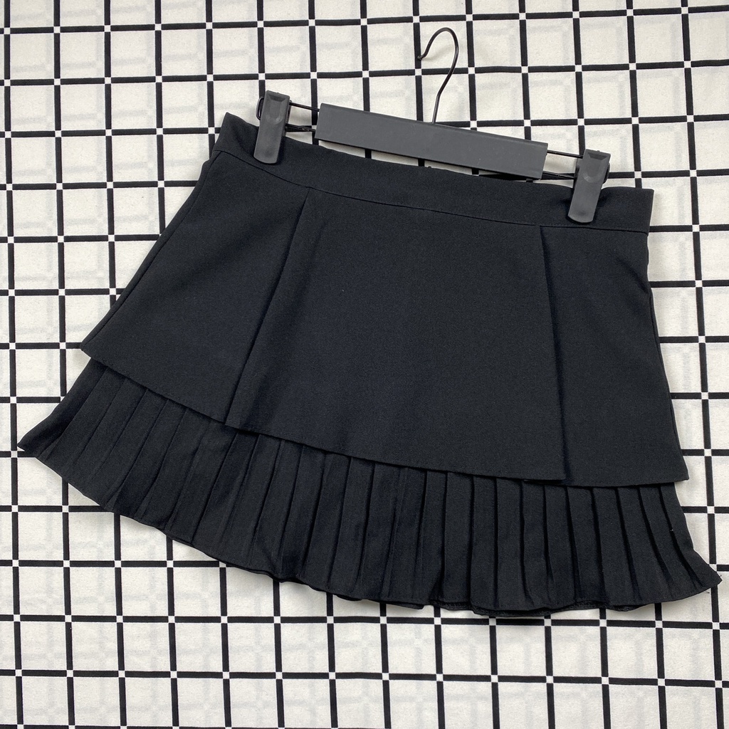 Chân Váy Xòe Xếp Li 2 Tầng Dáng Ngắn Lưng Cao Có Quần Trong