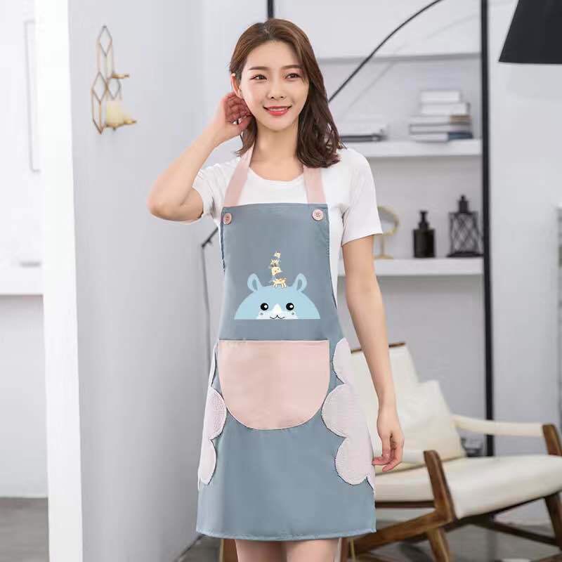 Tạp Dề Nấu Ăn Phong Cách Hàn Quốc Tạp Dề Chống Nước Cao Cấp Có Khăn Lâu 2 Bên Siêu Cute