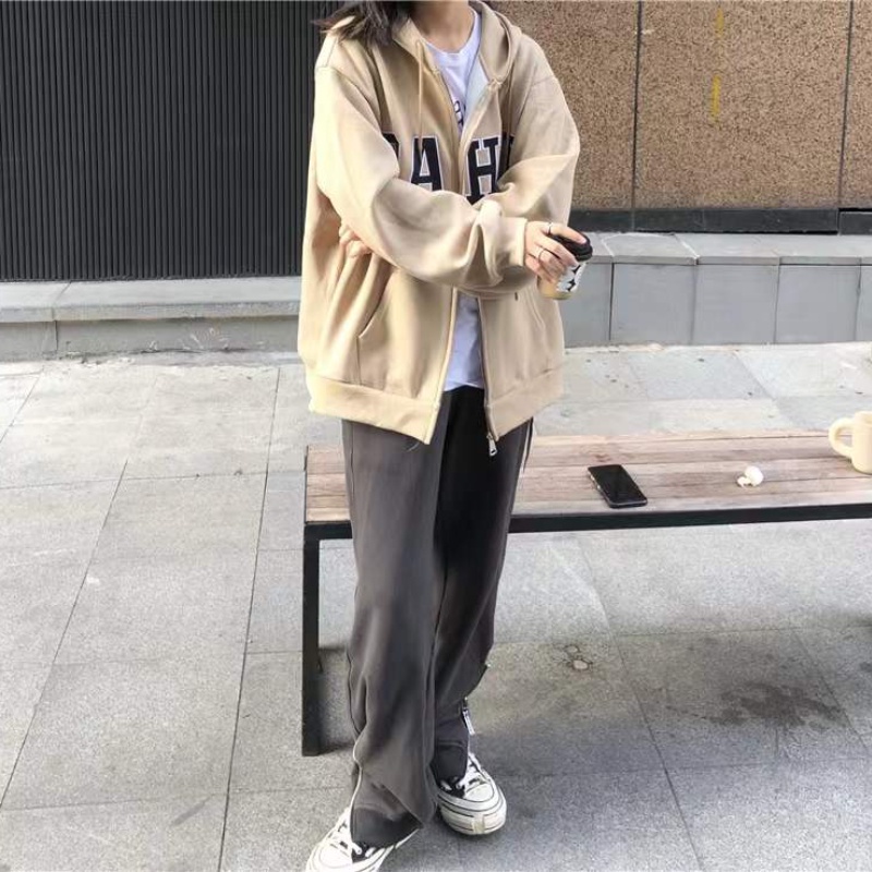 Áo Khoác Hoodie Thể Thao Phong Cách Retro Hàn Quốc Cho Nữ