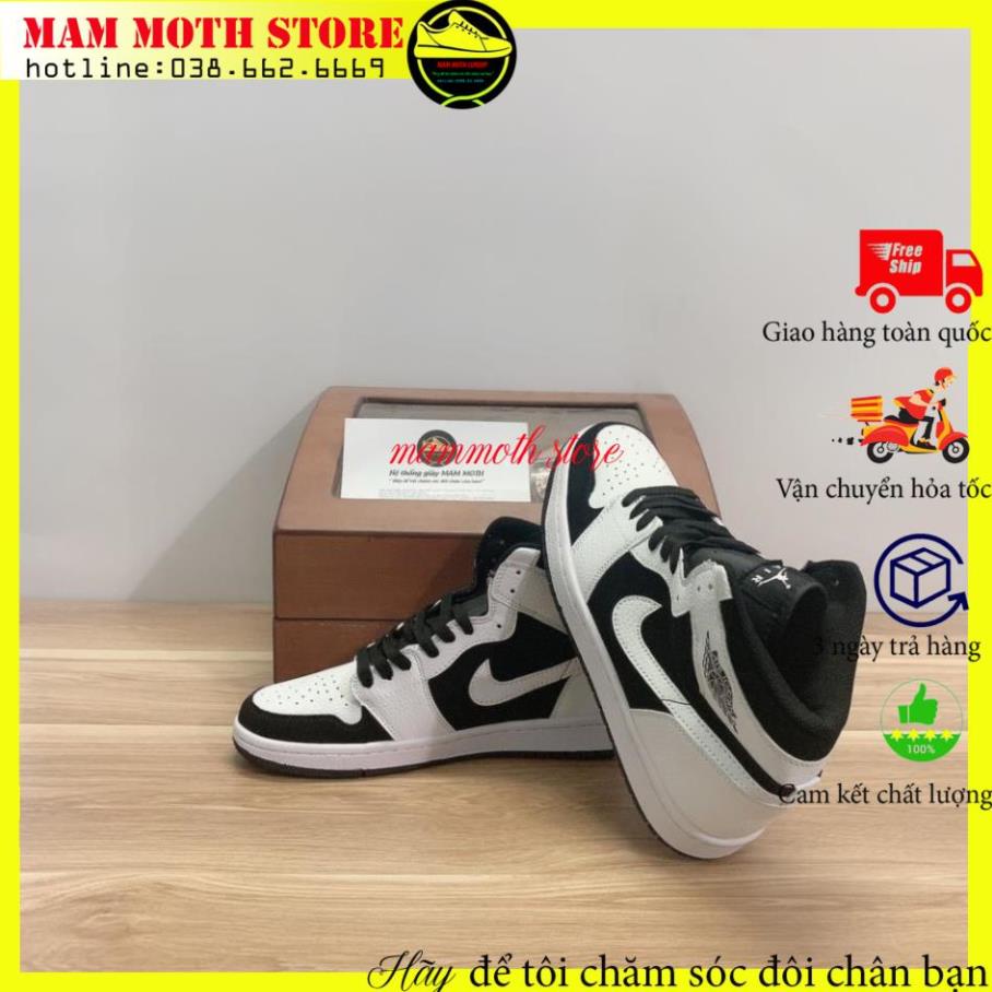 Giày jd, sneaker nam nữ,air jor dan 1 mid white black trắng đen cao cổ full size linh pk MAMMOTH