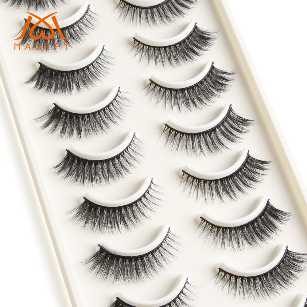 Bộ 10 Cặp Lông Mi GiảMAGEFYMi giả gân trong ，Tóc con người Tự nhiên Chữ thập dày Bushy Curl Fake Lashes Extension