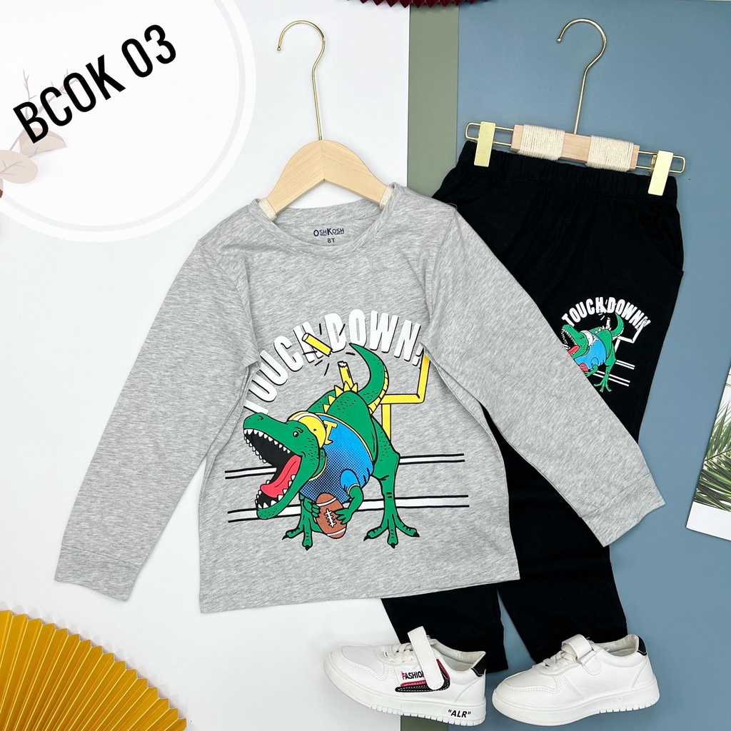Bộ cotton bé trai dài tay LITIBABY, size 8, 10, 12, 14, 16 tuổi
