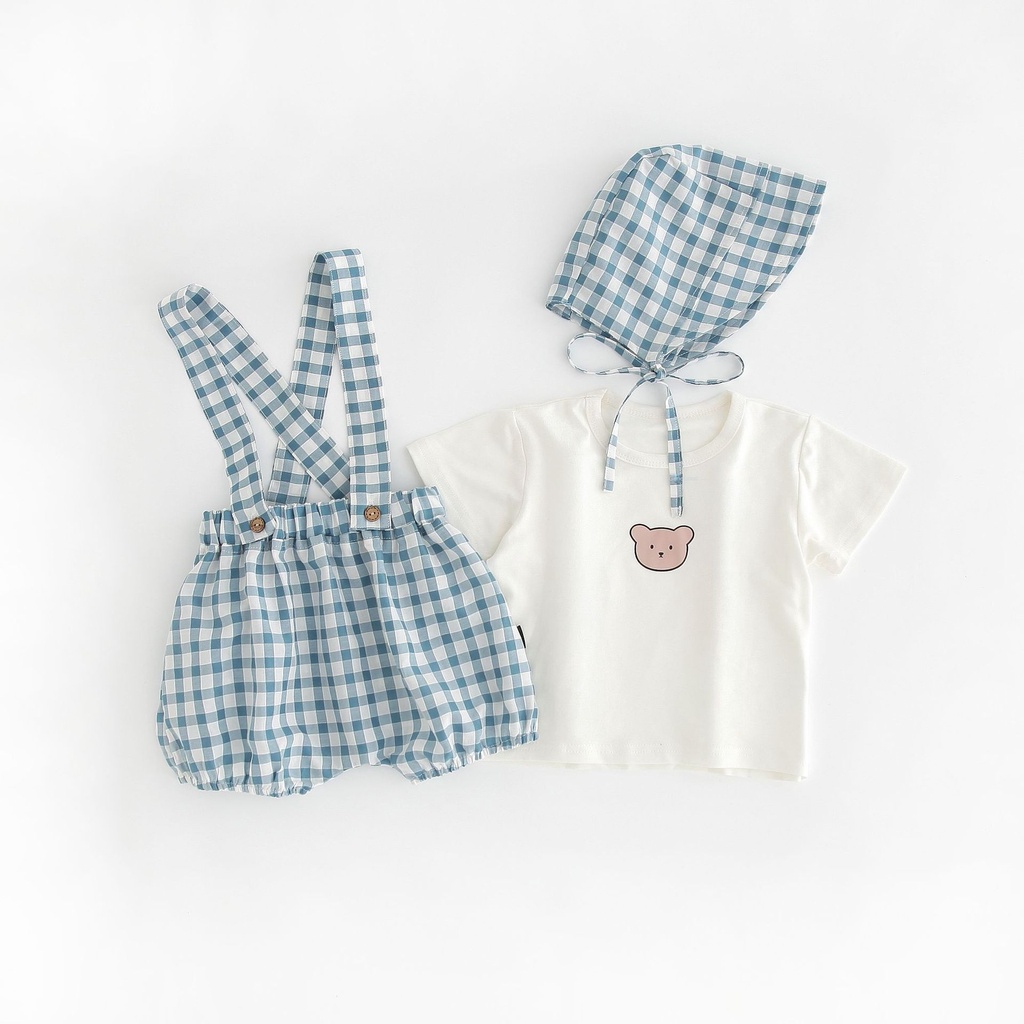 Set Áo Thun Ba Lỗ + Quần Yếm Hình Gấu Đáng Yêu Cho Bé