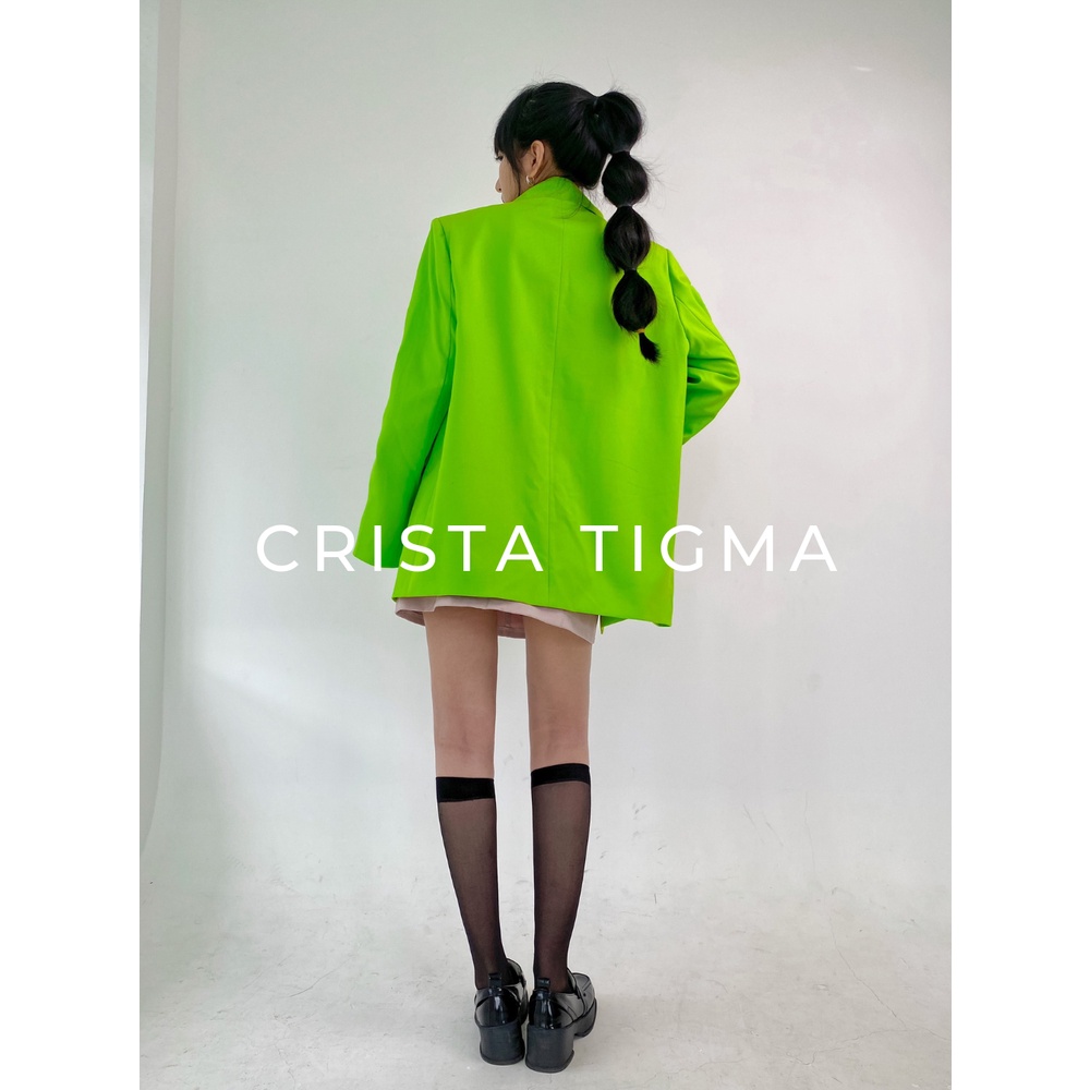 Vest nữ Crista Tigma xanh neon chuối có độn vai dày đứng form