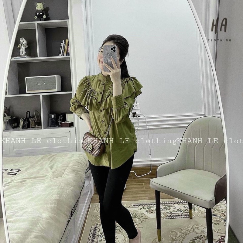 [Mã FAMARAL1 giảm 10K đơn 50K] ÁO SƠ MI XANH CỐM LI BÈO NGỰC