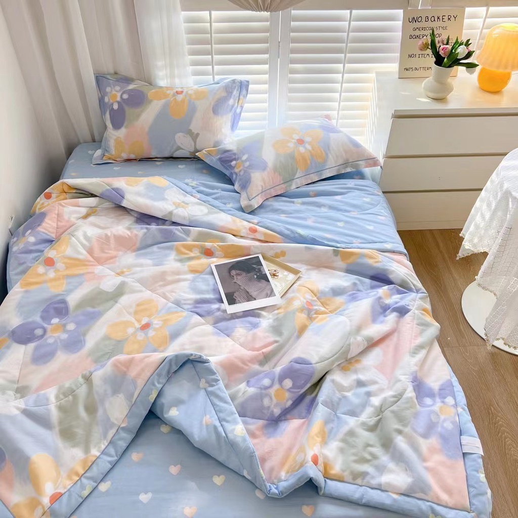 Bộ chăn hè ga gối cotton 100%, ga chun đủ size chăn hè trần bông mỏng | BigBuy360 - bigbuy360.vn