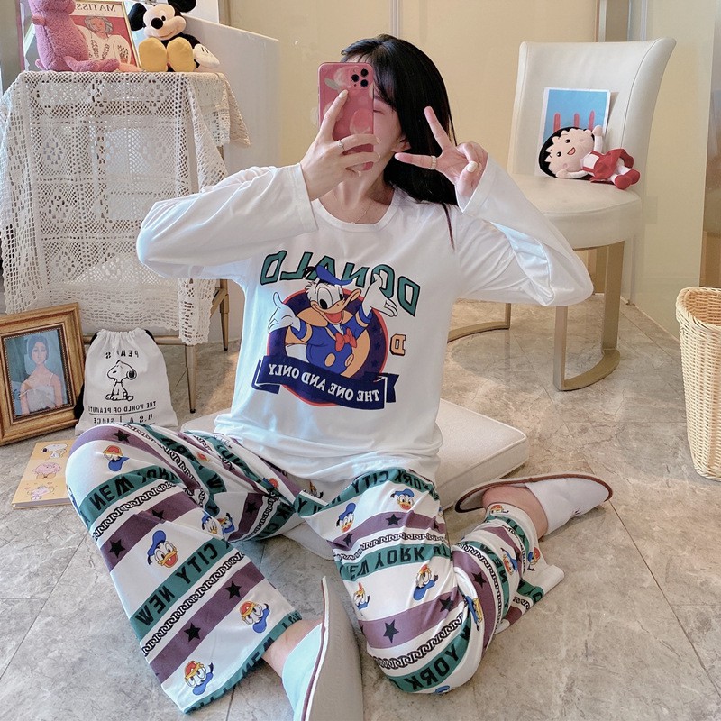 Đồ Bộ Nữ Tay Dài Quần Dài Hoạt Hình Họa Tiết Nhân Vật Dễ Thương TD04 | BigBuy360 - bigbuy360.vn