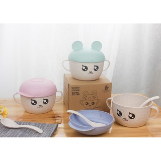 Bát ăn dặm kèm thìa lúa mạch có nắp đậy ngộ nghĩnh cho bé