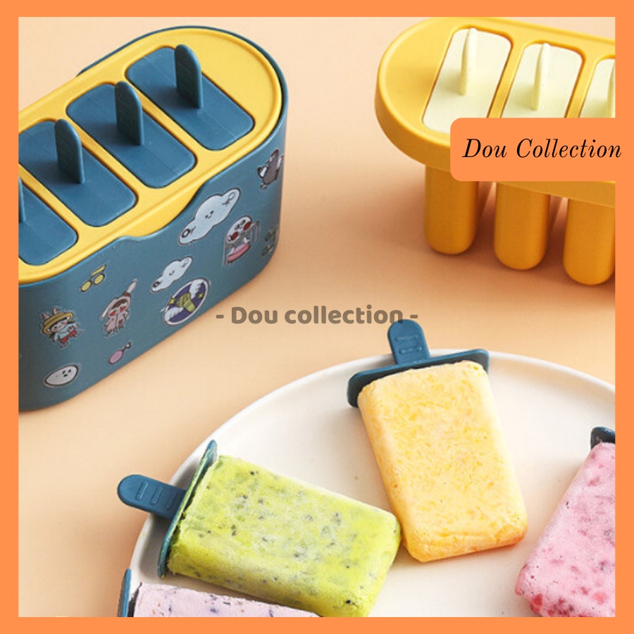 [Nowship2h] Khuôn Làm Kem Que 4 Ngăn Cao Cấp An Toàn Có Kèm Sticker Dễ Thương - Mã HC002