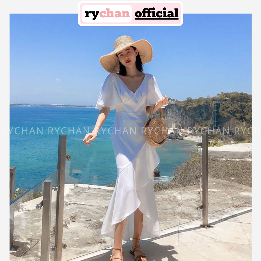 Đầm Maxi Đi Biển Đuôi Bèo Cổ V Tay Loe Nhẹ Nhàng - DX0093