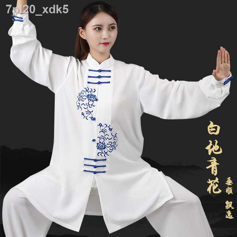 ▦✱☸Hongji Tai Chi quần áo nữ màu xanh và trắng sứ thêu giữa mùa xuân thu Thái cực quyền buổi sáng tập t