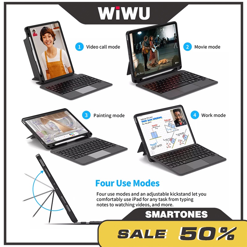 Bàn phím không dây Wiwu cho iPad Gen9 10.2 iPad Air 10.9 , iPad Pro 11&12.9   kèm trackpad và led phím 7 màu