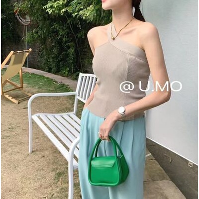 Áo mongtoghi khoét lệch vai dây chéo len tăm A-3001