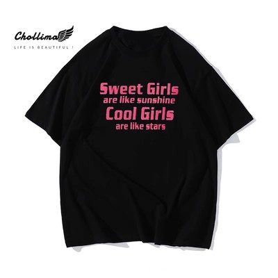 Áo thun unisex tay lỡ Chollima form rộng in chữ SWEET GIRL AT007 chất vãi cotton co giãn 2 chiều mát