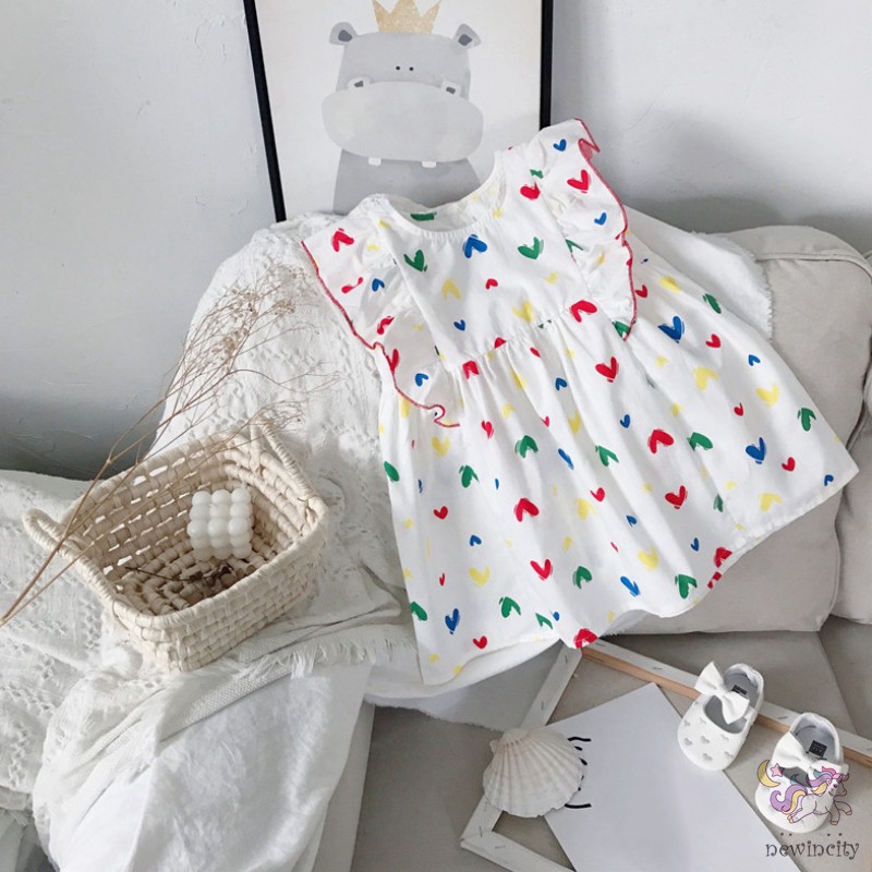 Đầm In Hình Trái Tim Phong Cách Hàn Quốc Thời Trang Cho Bé Gái